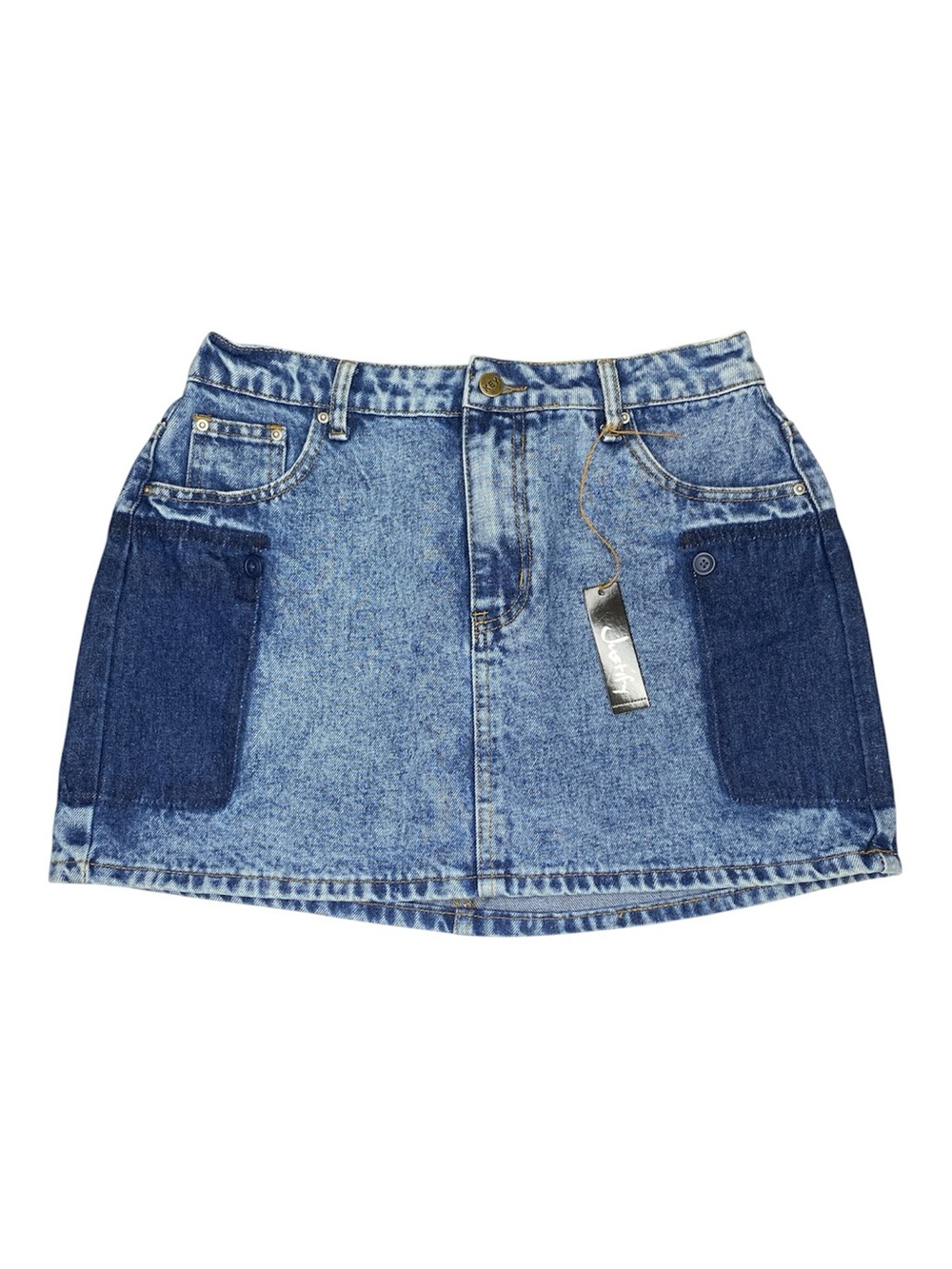 NWT Justify Y2K Patchwork Denim Cotton Mini Skirt High Waist Size Large